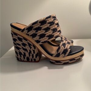 Tory Burch Lola Wedge Jute Navy - Size 8